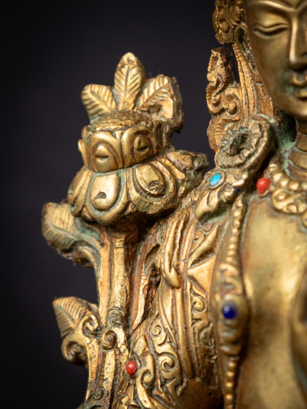 Middle 20th century old bronze Nepali Green Tara statue - 24 krt gold firegilded 12