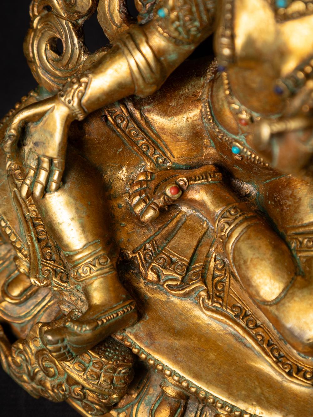 Middle 20th century old bronze Nepali Green Tara statue - 24 krt gold firegilded 12