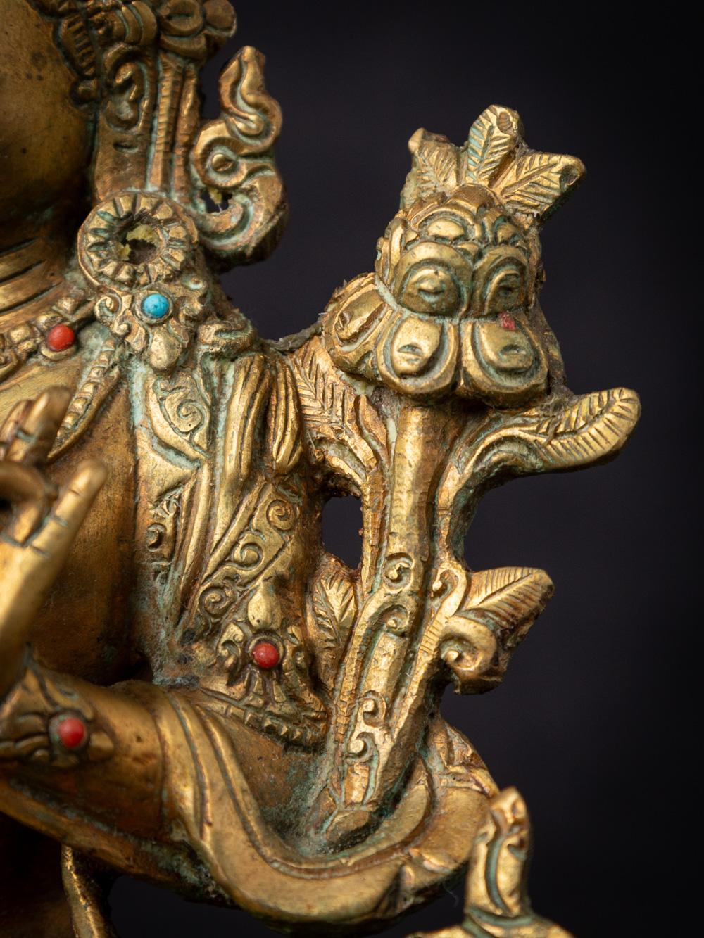 Middle 20th century old bronze Nepali Green Tara statue - 24 krt gold firegilded 13