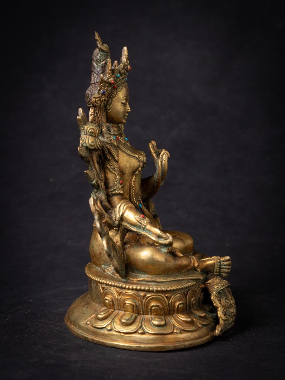 Bronze Middle 20th century old bronze Nepali Green Tara statue - 24 krt gold firegilded