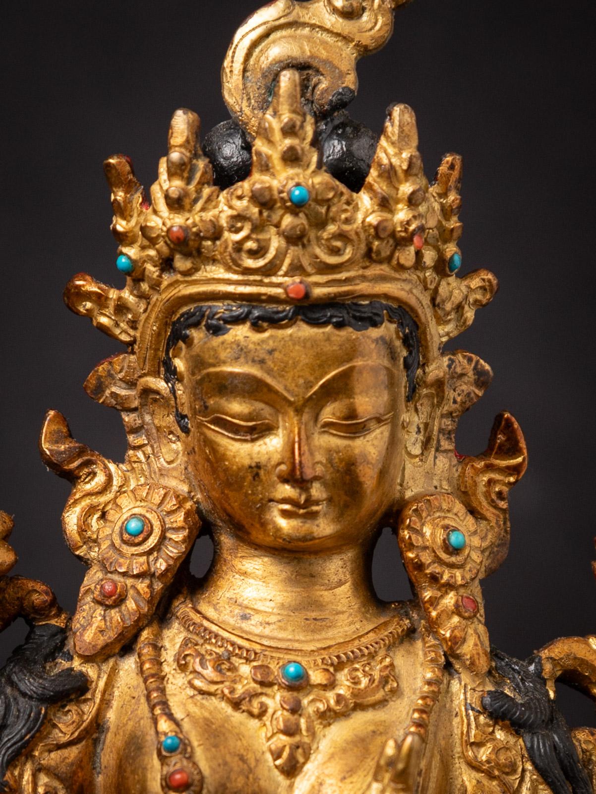 Bronze Middle 20th century old bronze Nepali Green Tara statue - 24 krt gold firegilded