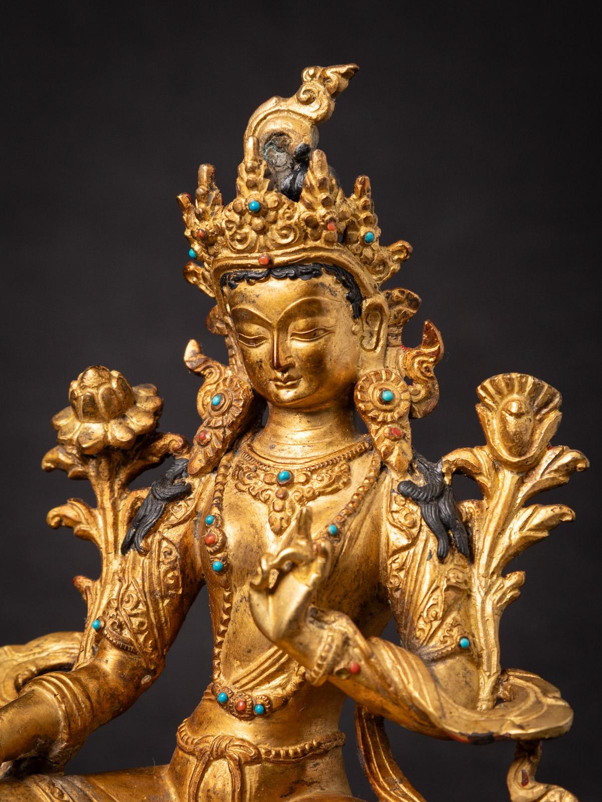 Middle 20th century old bronze Nepali Green Tara statue - 24 krt gold firegilded 1