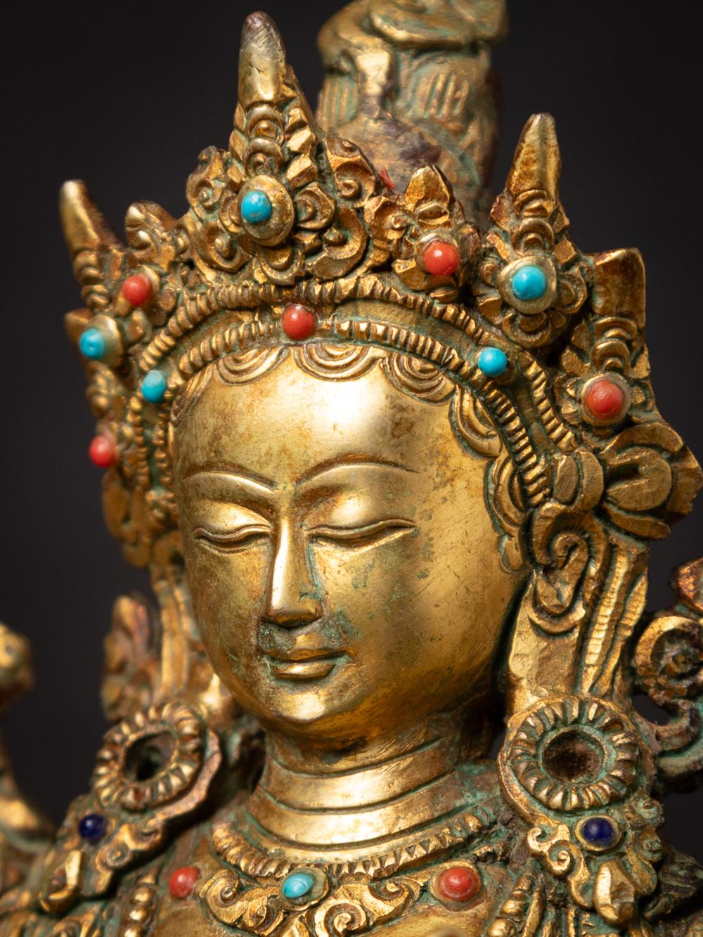 Middle 20th century old bronze Nepali Green Tara statue - 24 krt gold firegilded 3
