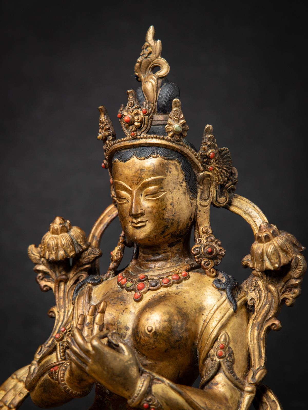 Middle 20th century Old bronze Nepali Green Tara statue from Nepal 5