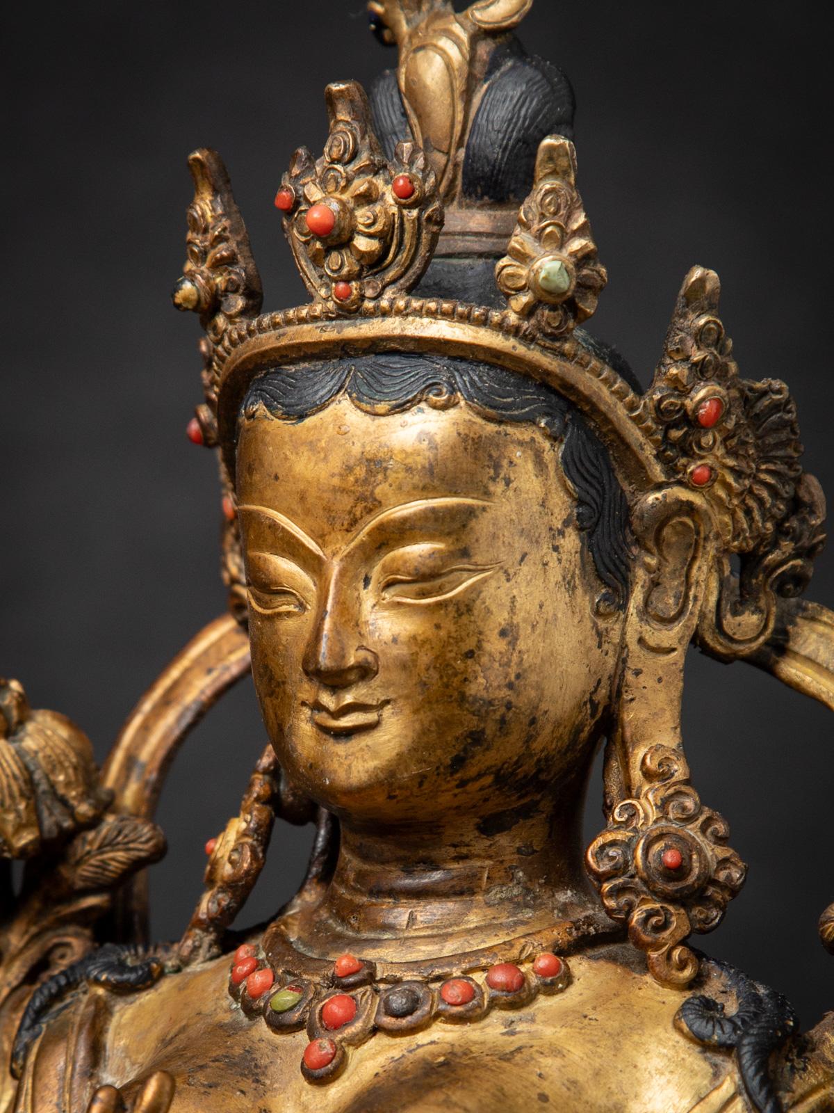 Middle 20th century Old bronze Nepali Green Tara statue from Nepal 6