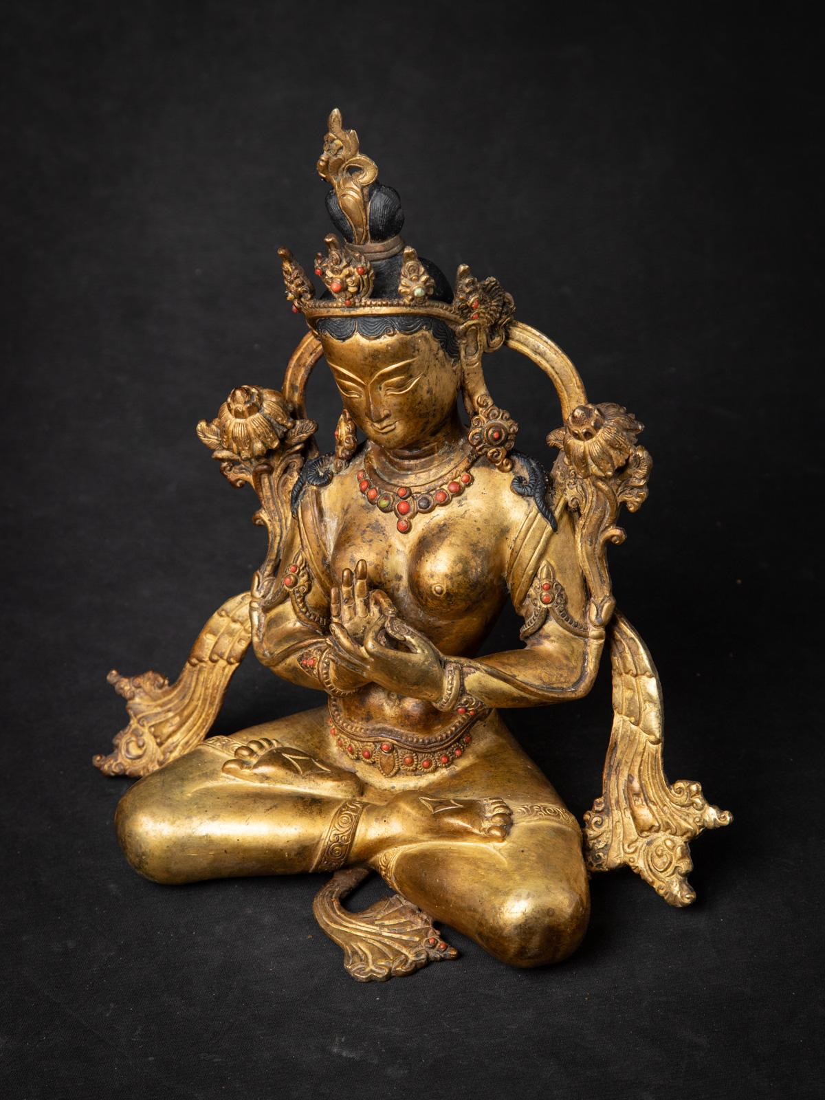 Middle 20th century Old bronze Nepali Green Tara statue from Nepal 7