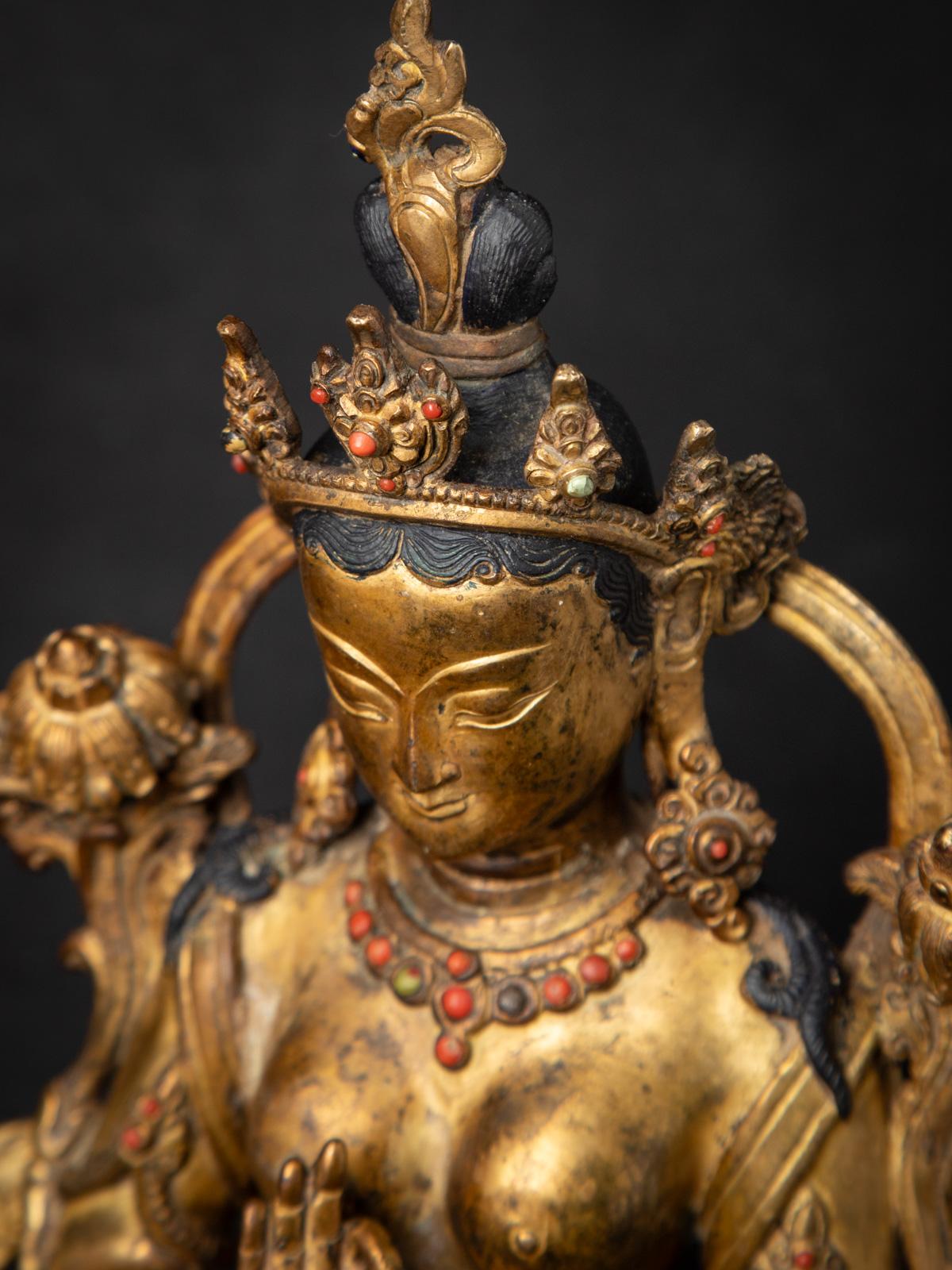 Middle 20th century Old bronze Nepali Green Tara statue from Nepal 8