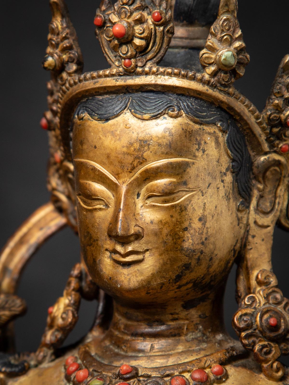 Middle 20th century Old bronze Nepali Green Tara statue from Nepal 9