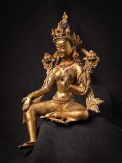 Old Bronze Nepali Green Tara-Statue aus Nepal aus dem mittleren 20. Jahrhundert