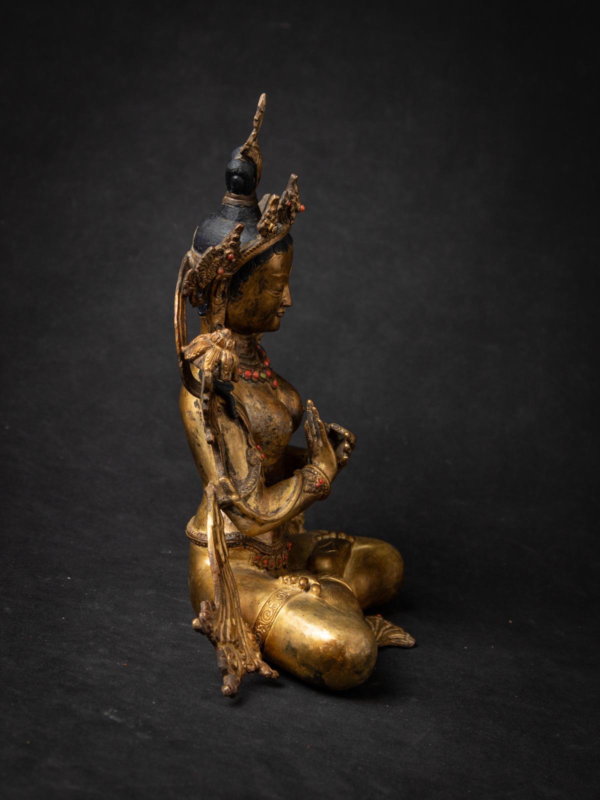20th Century Middle 20th century Old bronze Nepali Green Tara statue from Nepal