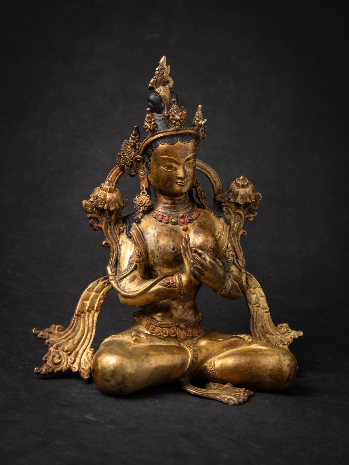 Bronze Middle 20th century Old bronze Nepali Green Tara statue from Nepal