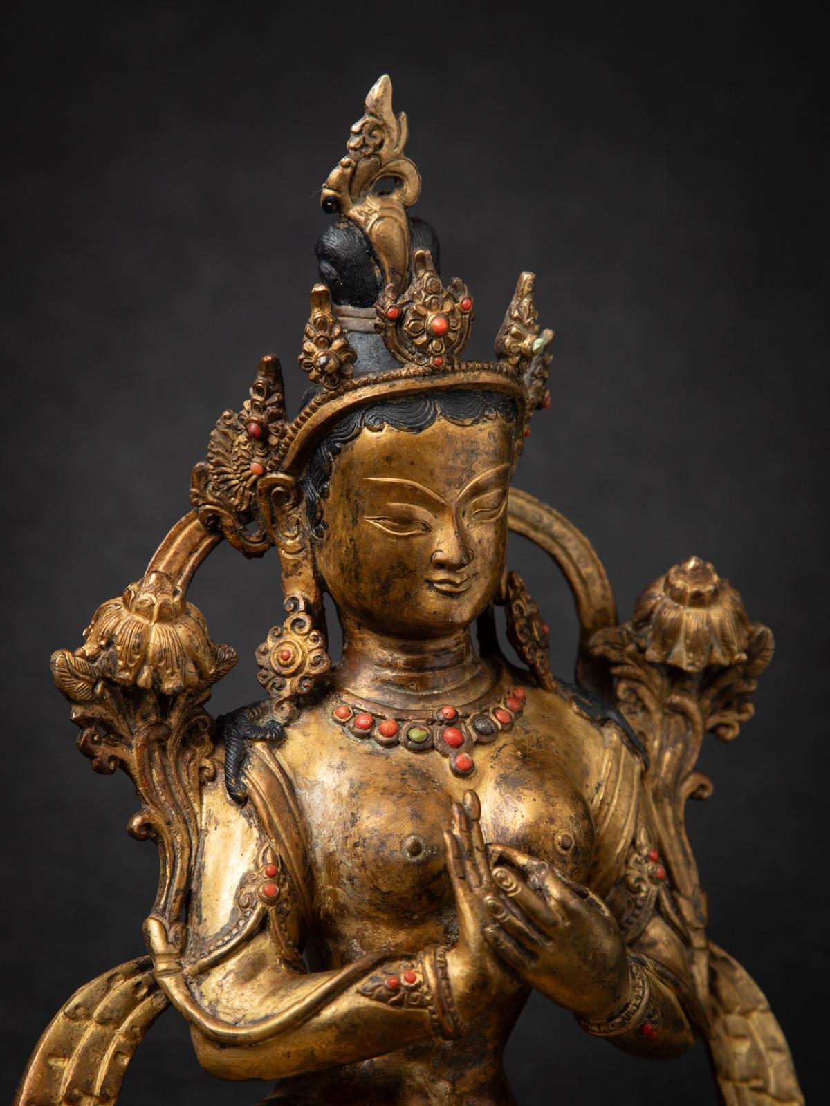Middle 20th century Old bronze Nepali Green Tara statue from Nepal 1