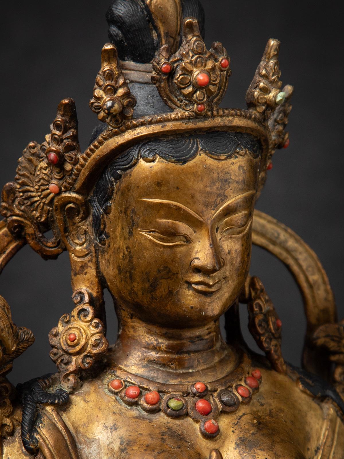 Middle 20th century Old bronze Nepali Green Tara statue from Nepal 2