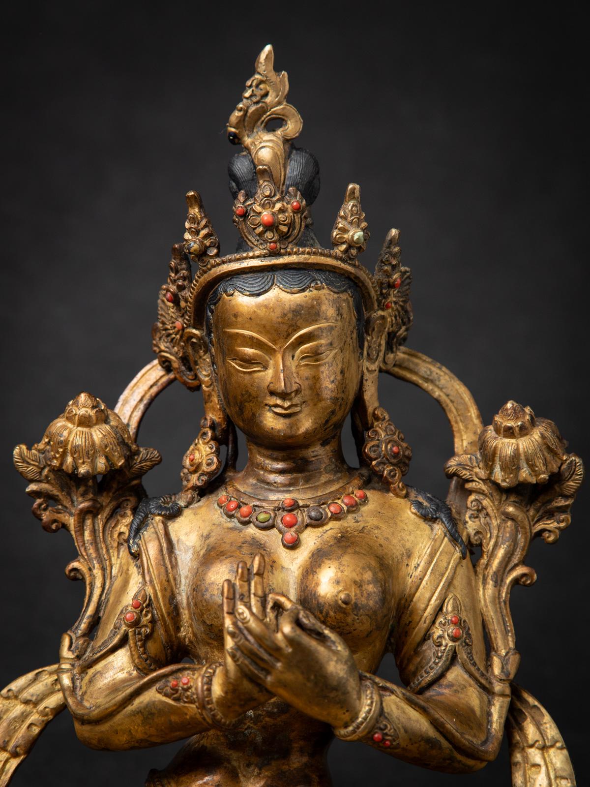 Middle 20th century Old bronze Nepali Green Tara statue from Nepal 3