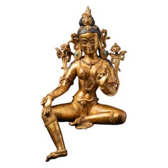 Middle 20th century Old bronze Nepali Green Tara statue from Nepal
