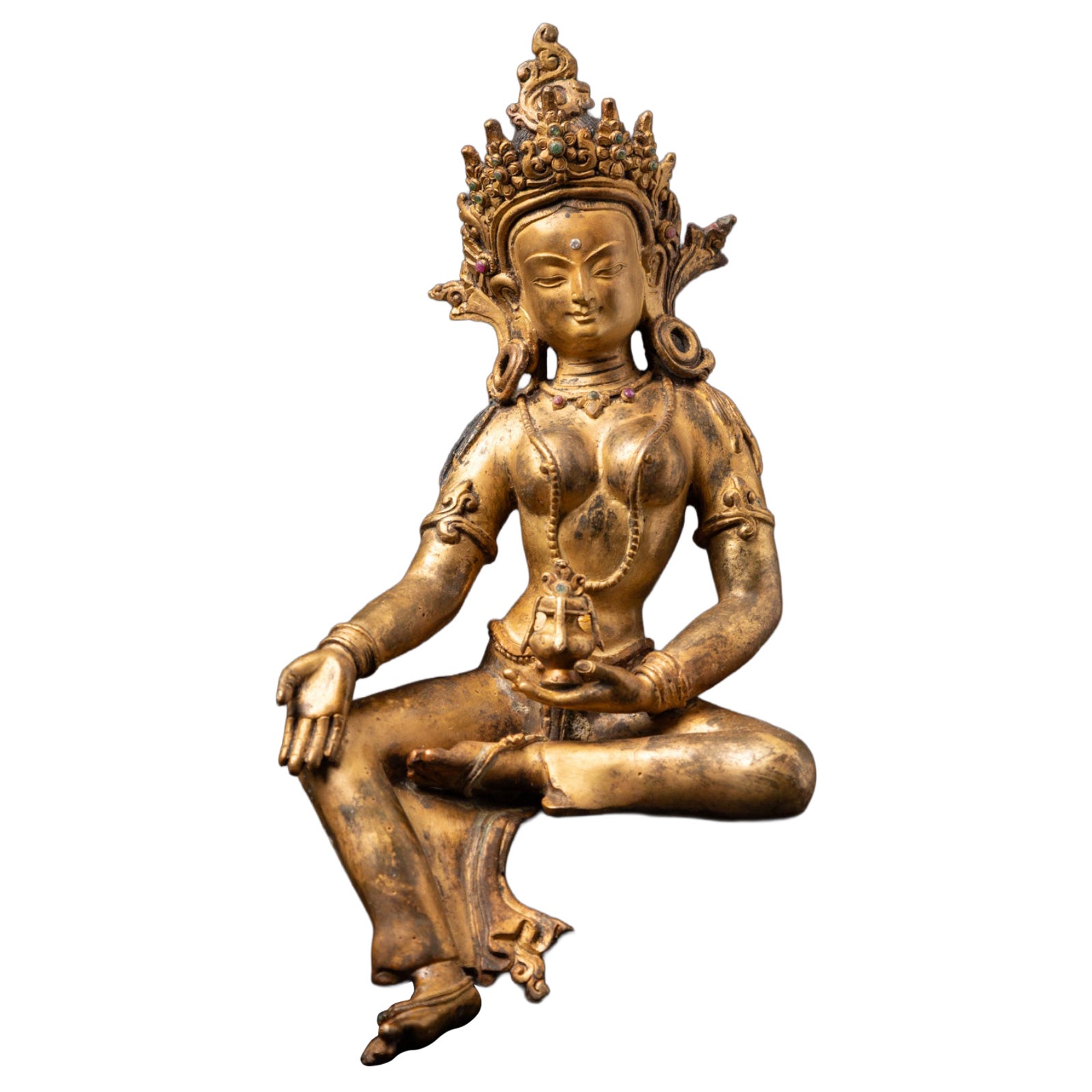 Middle 20th century Old bronze Nepali Green Tara statue from Nepal