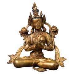 Middle 20th century Old bronze Nepali Green Tara statue from Nepal