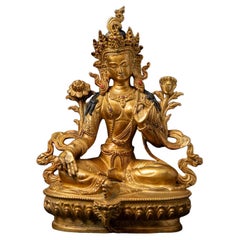 Middle 20th century Old bronze Nepali Green Tara statue from Nepal