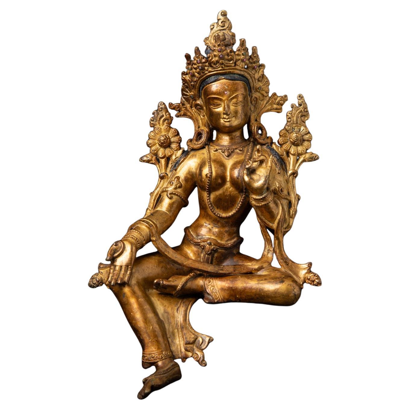 Middle 20th century Old bronze Nepali Green Tara statue from Nepal