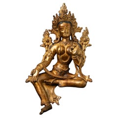 Middle 20th century Old bronze Nepali Green Tara statue from Nepal