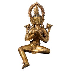 Milieu du XXe siècle Statue de Tara verte népalaise en bronze ancien du Népal