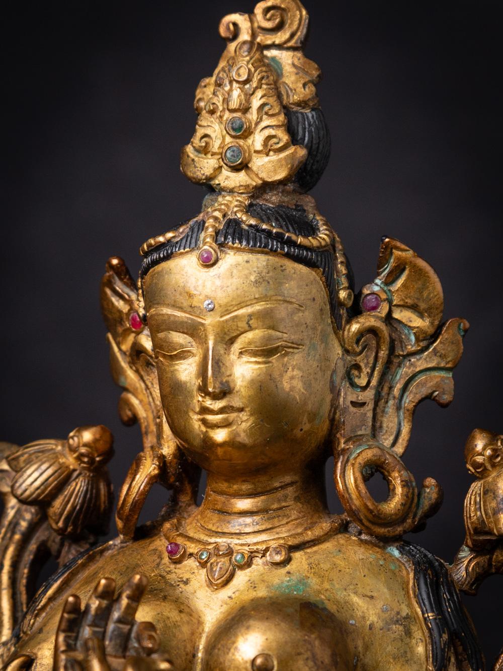 Middle 20th century old bronze Nepali Green Tara statue in Dharmachakra Mudra 6