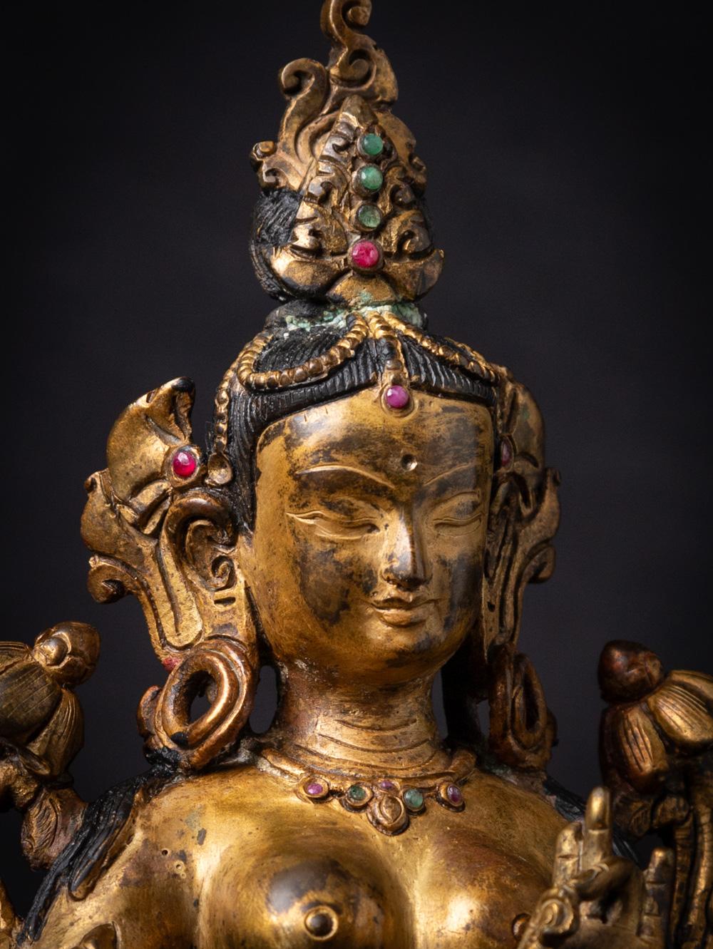 Middle 20th century old bronze Nepali Green Tara statue in Vitarka Mudra 3