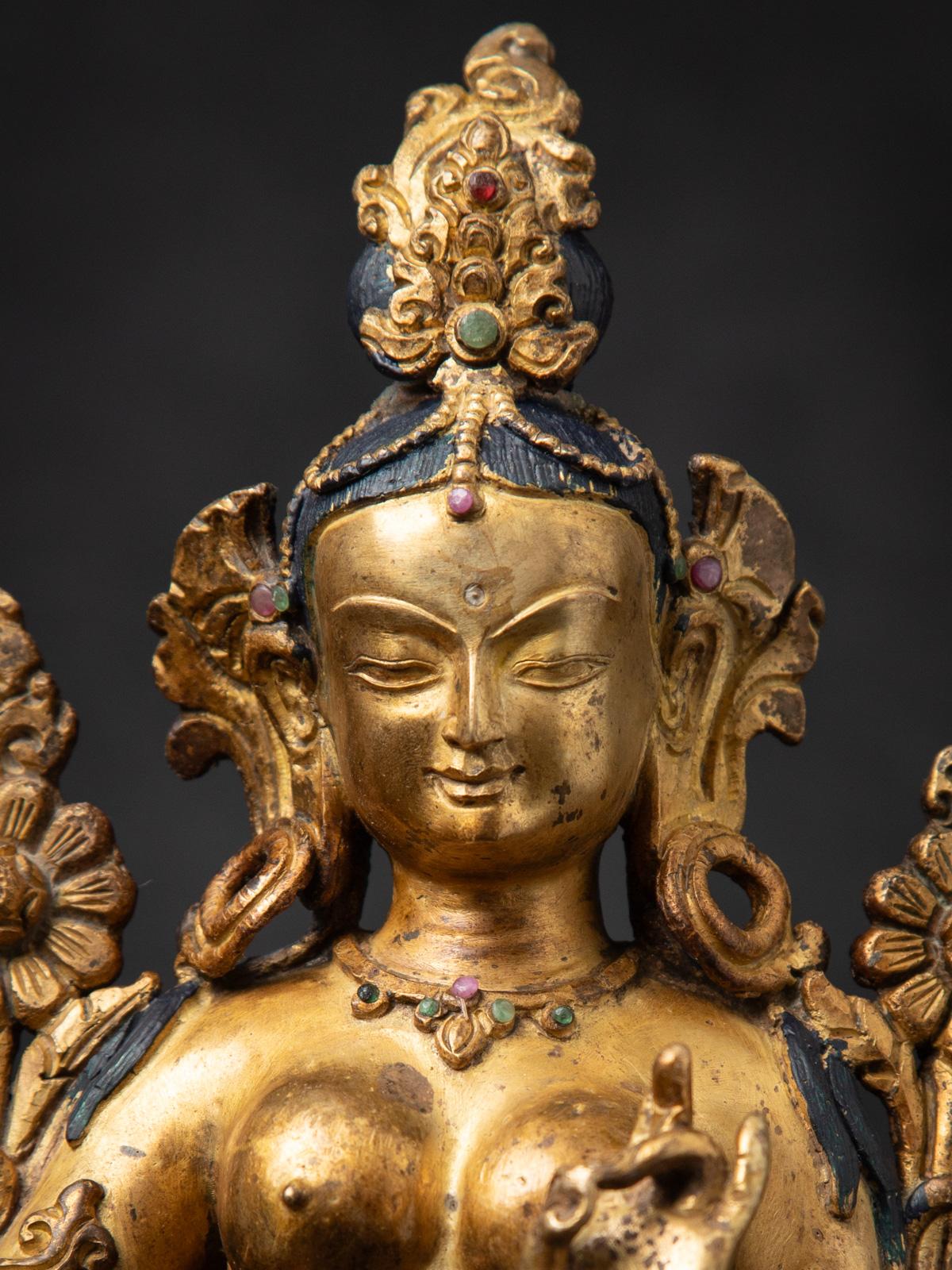 Middle 20th century old bronze Nepali Green Tara statue in Vitarka Mudra 4