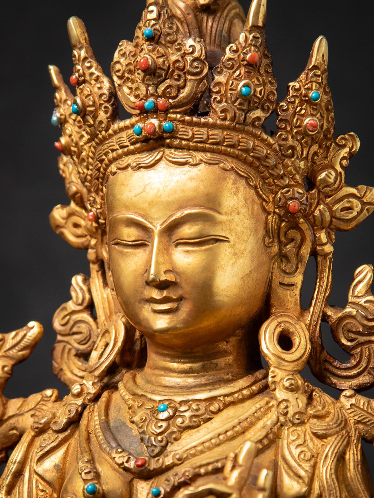 Middle 20th century Old bronze Nepali Green Tara statue in Vitarka mudra 4