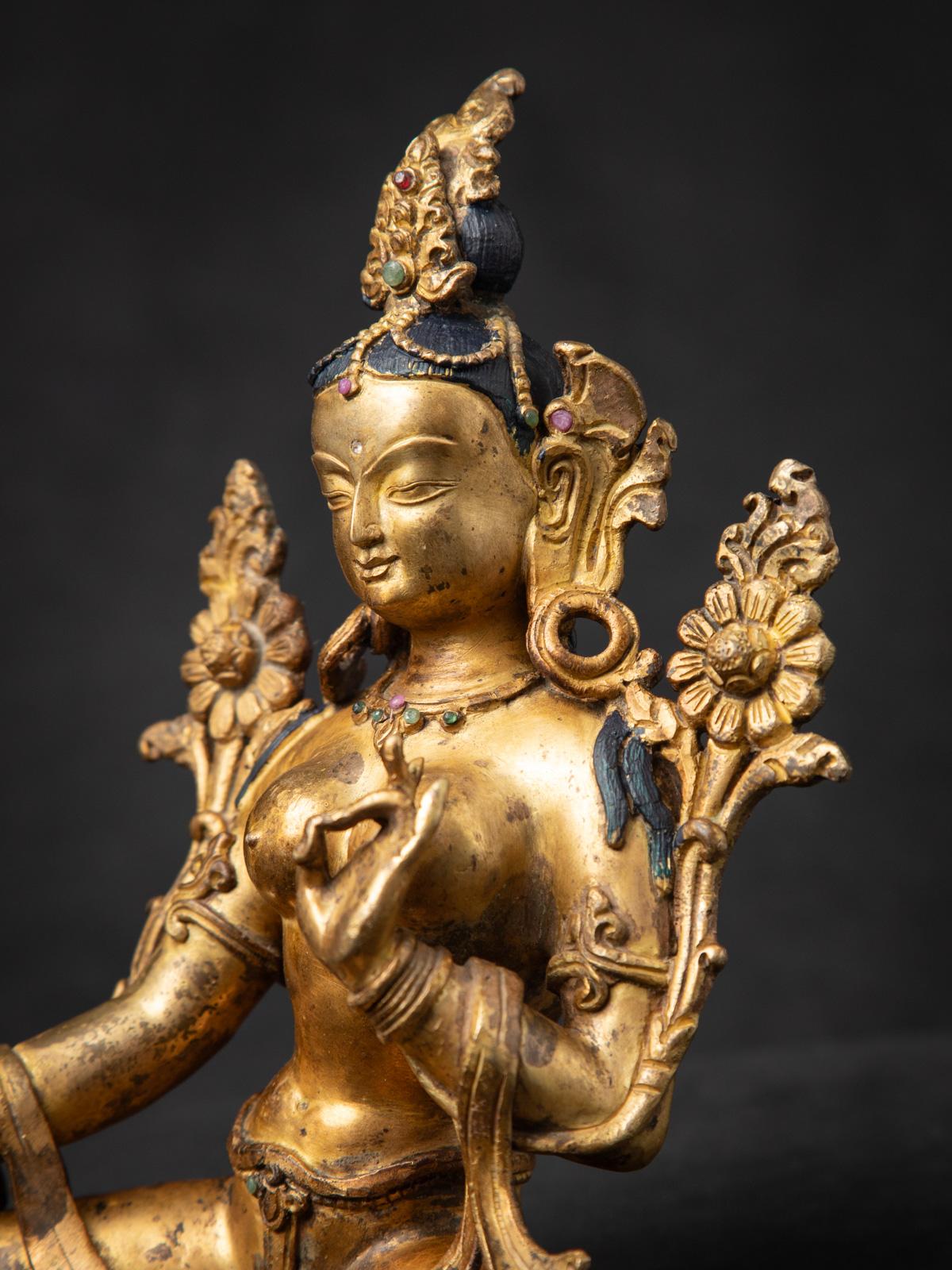 Middle 20th century old bronze Nepali Green Tara statue in Vitarka Mudra 5