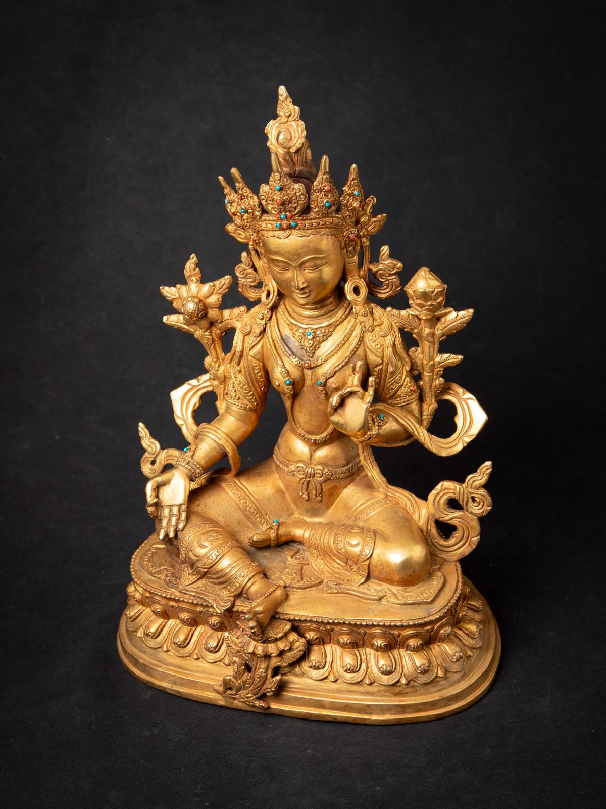 Middle 20th century Old bronze Nepali Green Tara statue in Vitarka mudra 5