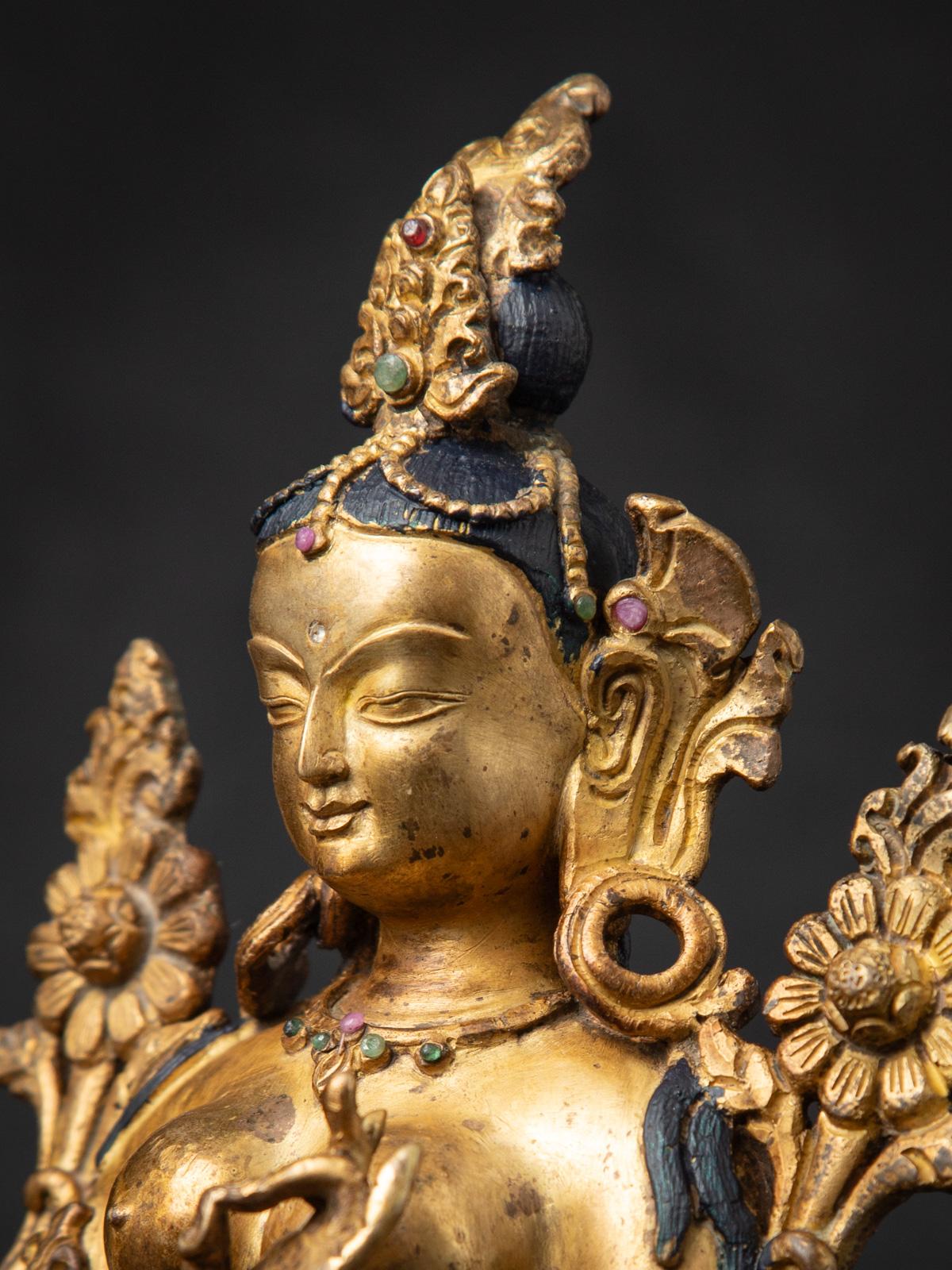 Middle 20th century old bronze Nepali Green Tara statue in Vitarka Mudra 6