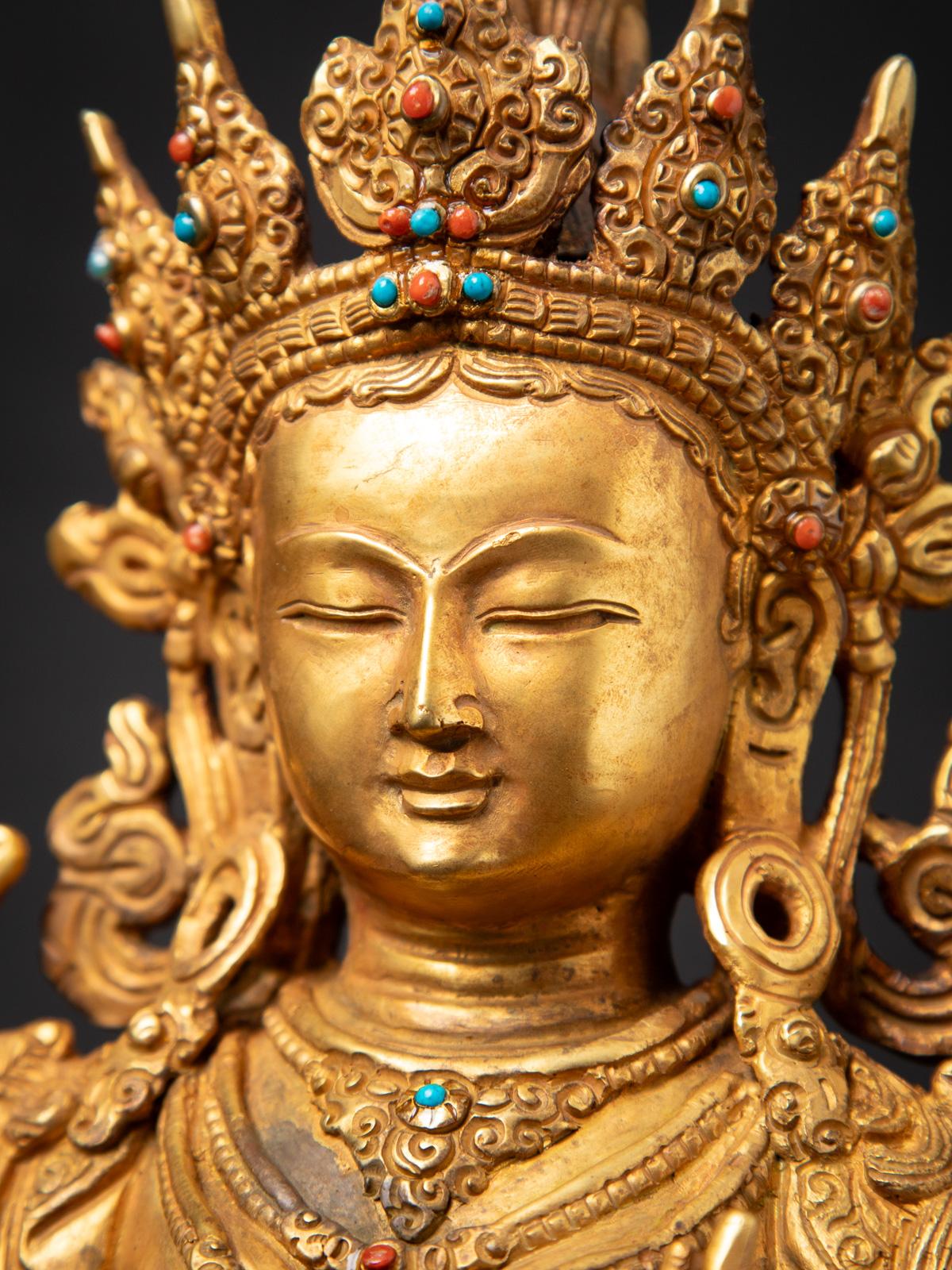 Middle 20th century Old bronze Nepali Green Tara statue in Vitarka mudra 7
