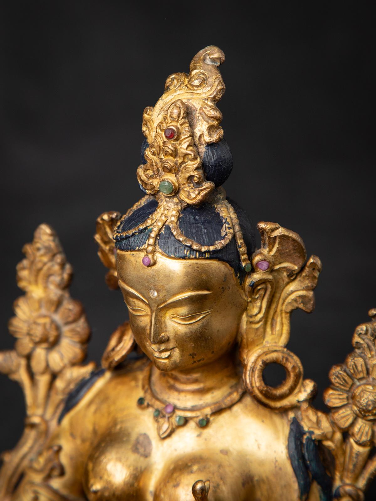 Middle 20th century old bronze Nepali Green Tara statue in Vitarka Mudra 8