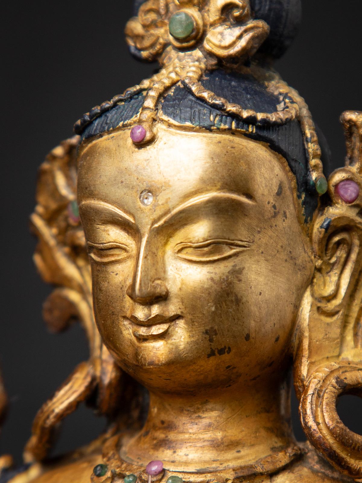 Middle 20th century old bronze Nepali Green Tara statue in Vitarka Mudra 9