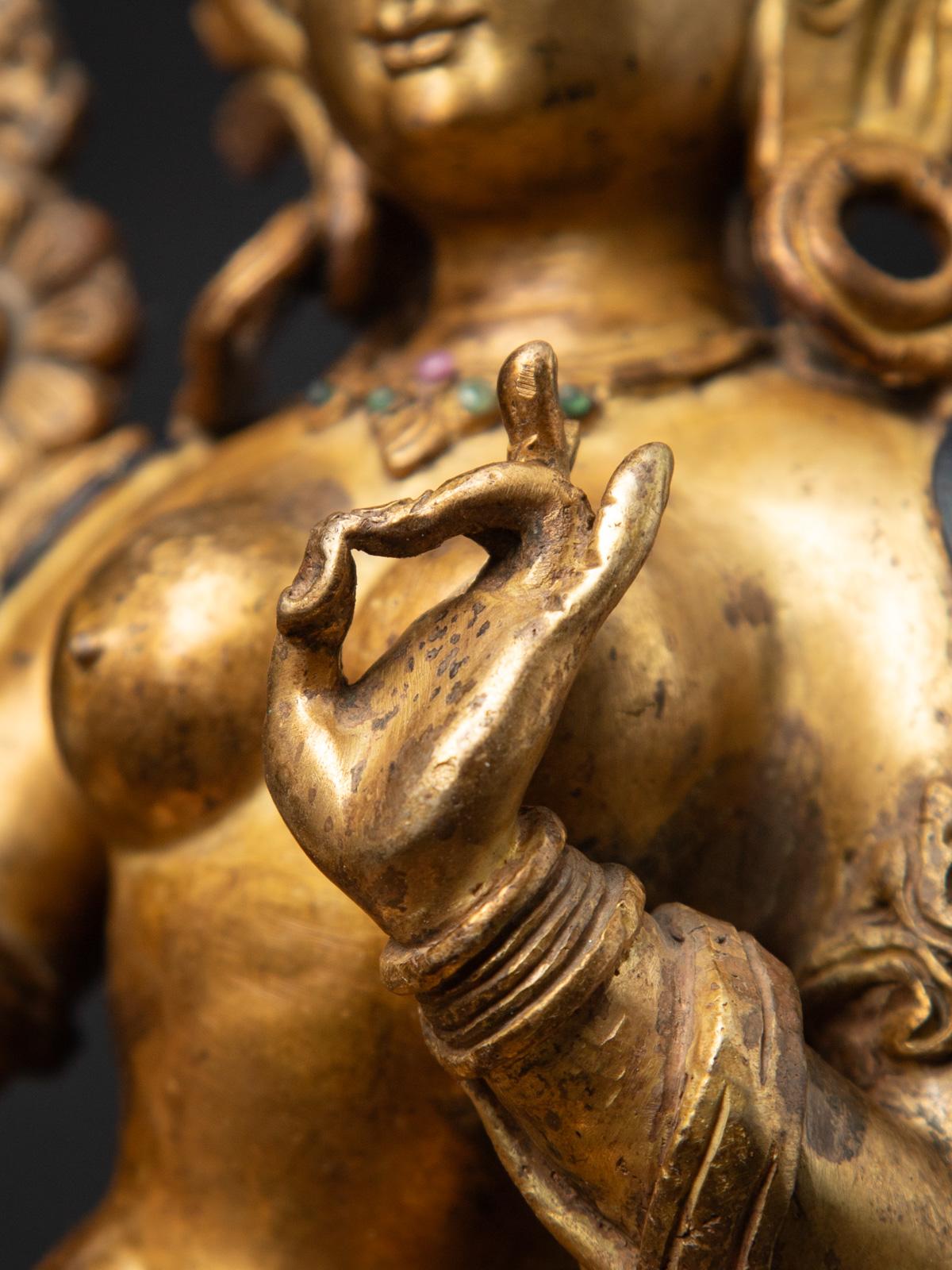 Middle 20th century old bronze Nepali Green Tara statue in Vitarka Mudra 10