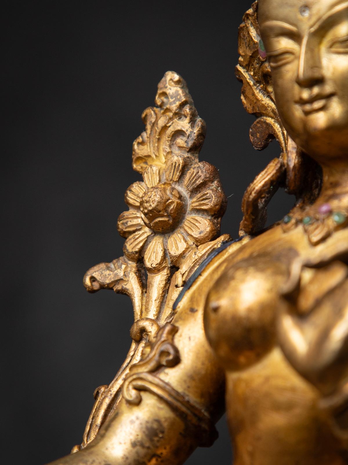 Middle 20th century old bronze Nepali Green Tara statue in Vitarka Mudra 11