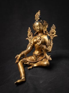 Middle 20th century old bronze Nepali Green Tara statue in Vitarka Mudra