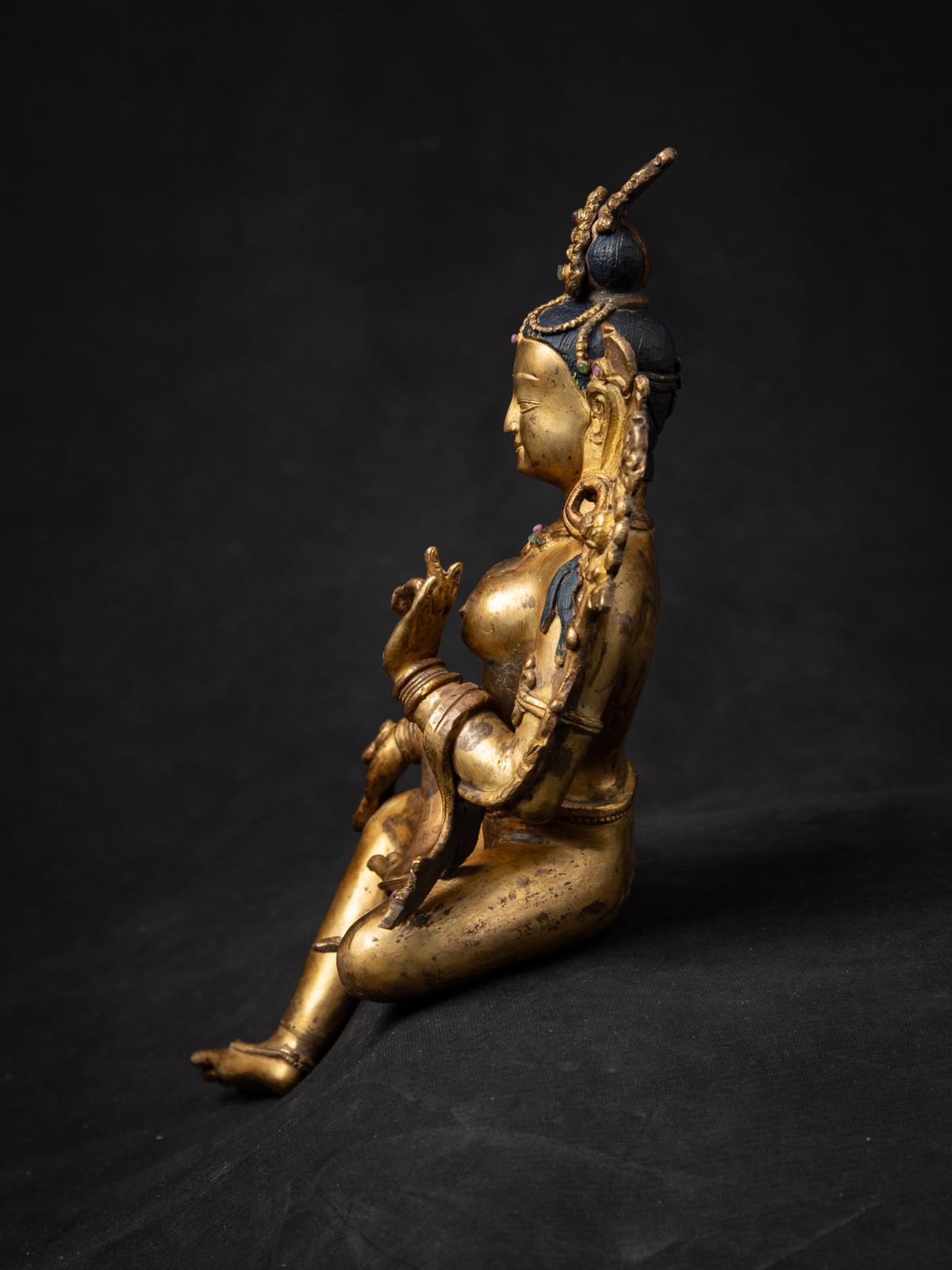 Nepalese Middle 20th century old bronze Nepali Green Tara statue in Vitarka Mudra