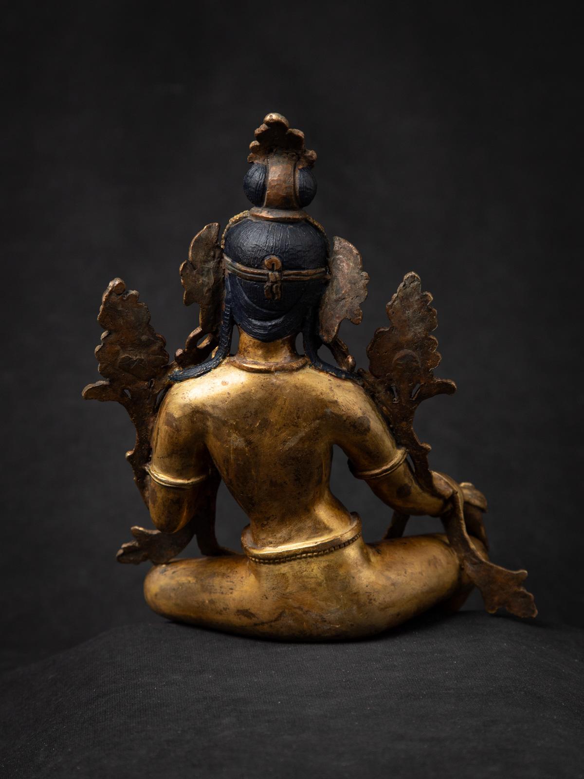 Middle 20th century old bronze Nepali Green Tara statue in Vitarka Mudra In Good Condition In DEVENTER, NL