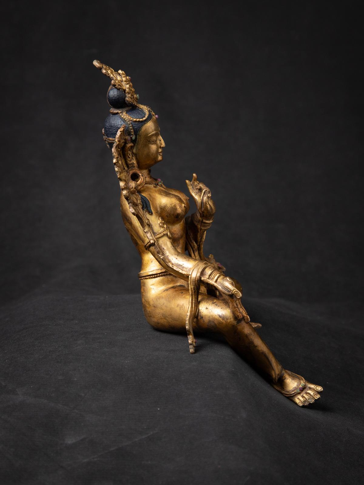 20th Century Middle 20th century old bronze Nepali Green Tara statue in Vitarka Mudra