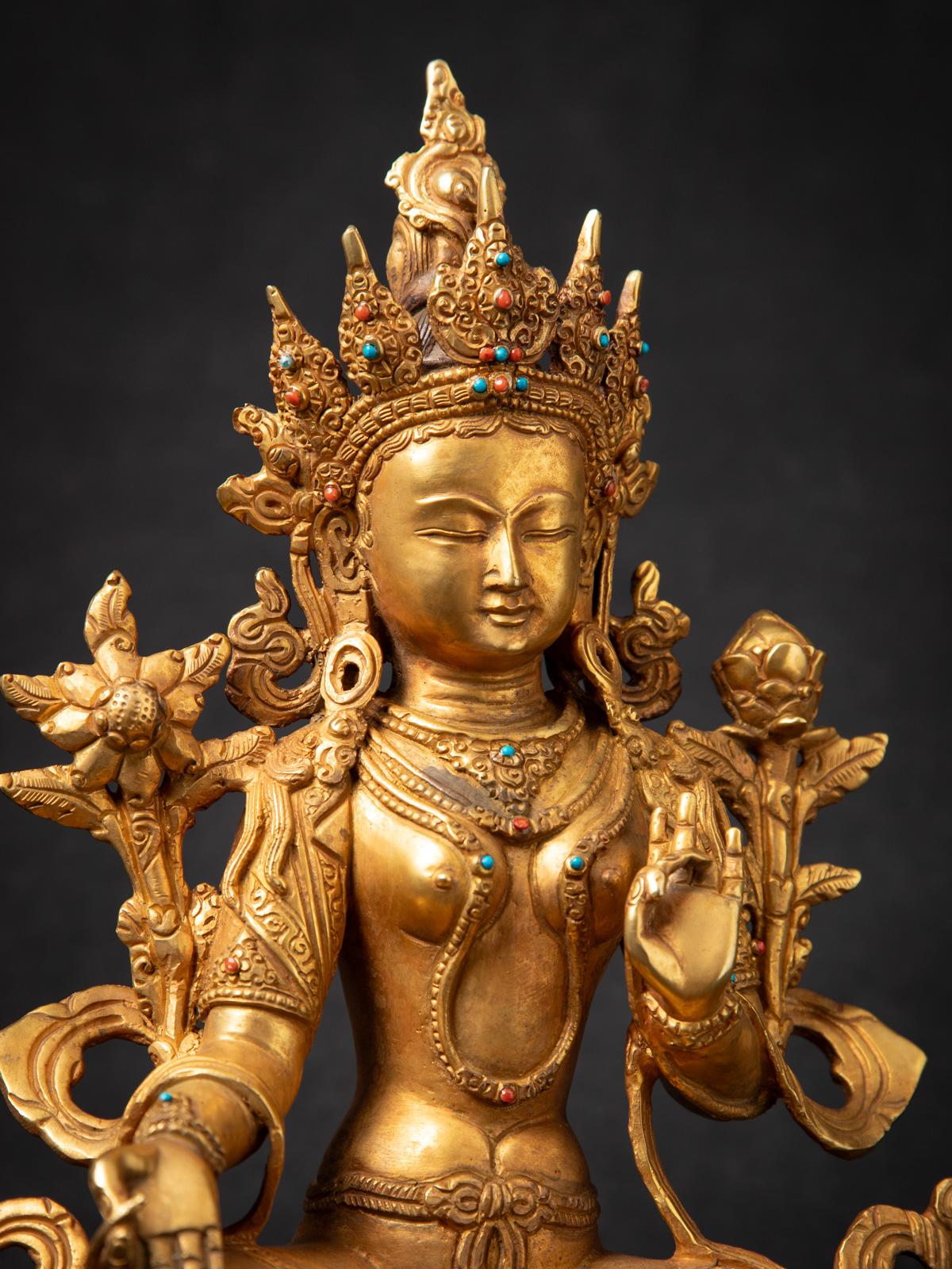 20th Century Middle 20th century Old bronze Nepali Green Tara statue in Vitarka mudra