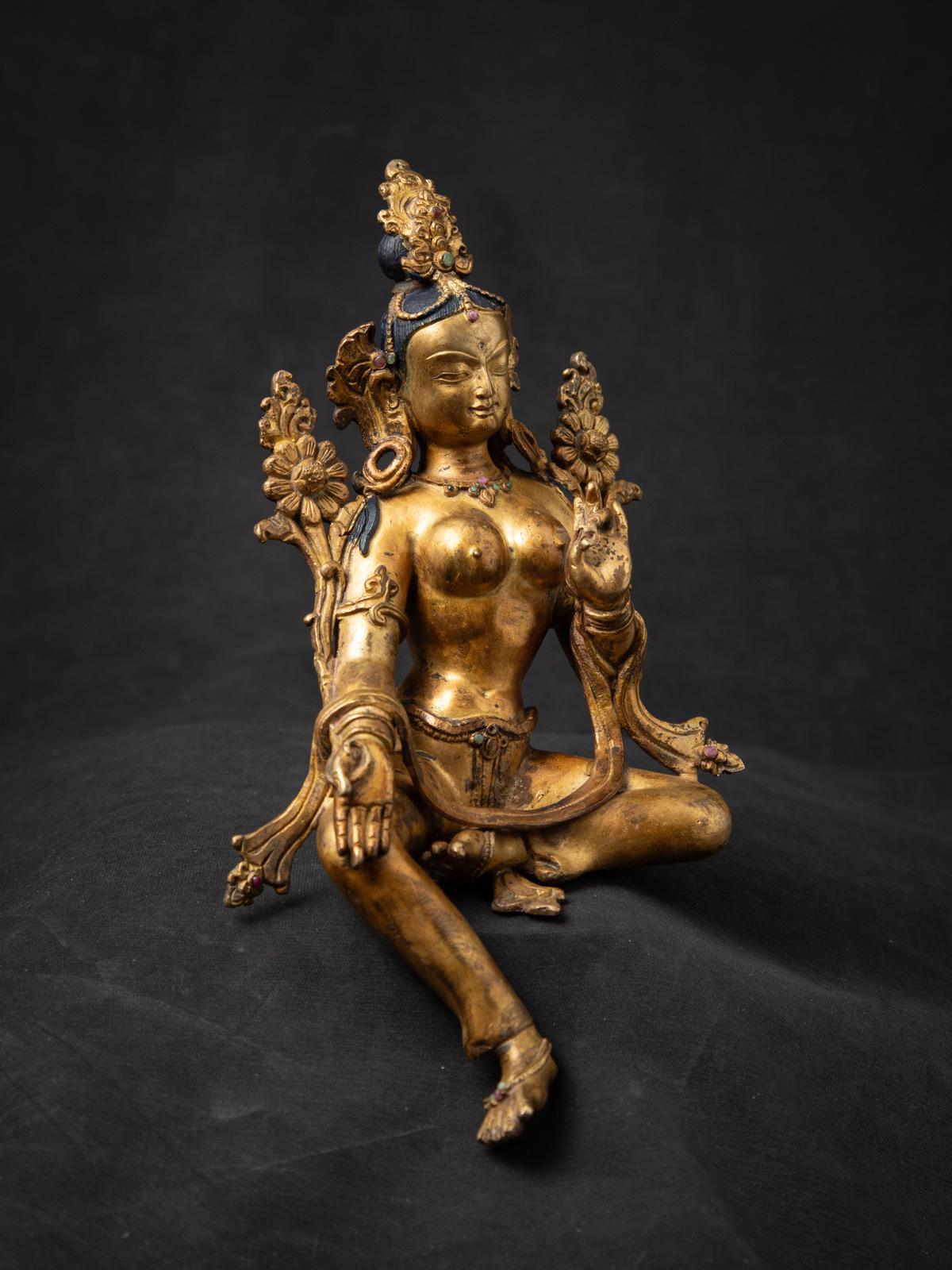 Bronze Middle 20th century old bronze Nepali Green Tara statue in Vitarka Mudra