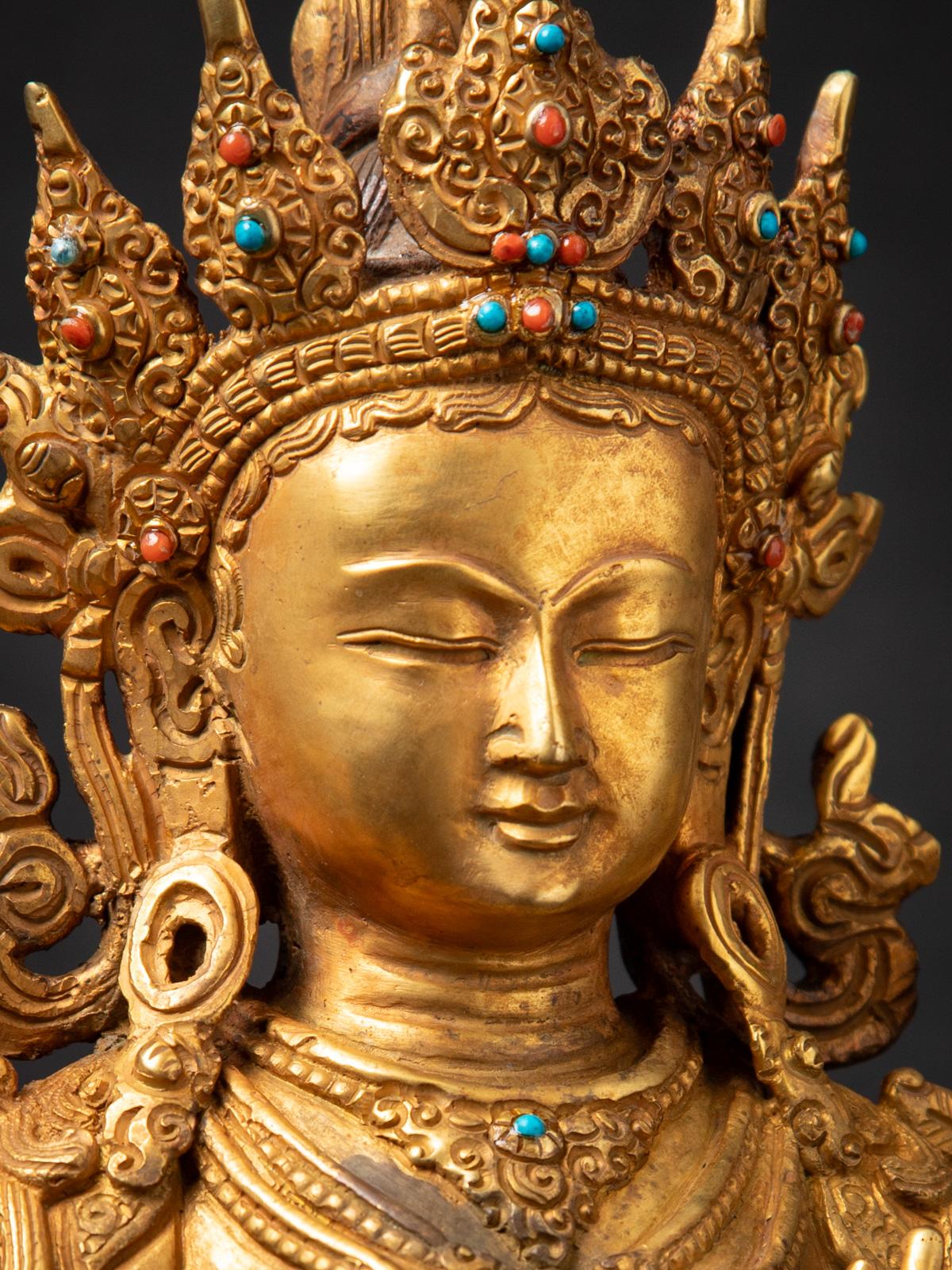 Bronze Middle 20th century Old bronze Nepali Green Tara statue in Vitarka mudra