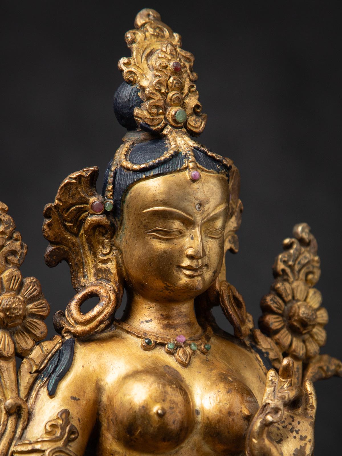 Middle 20th century old bronze Nepali Green Tara statue in Vitarka Mudra 1