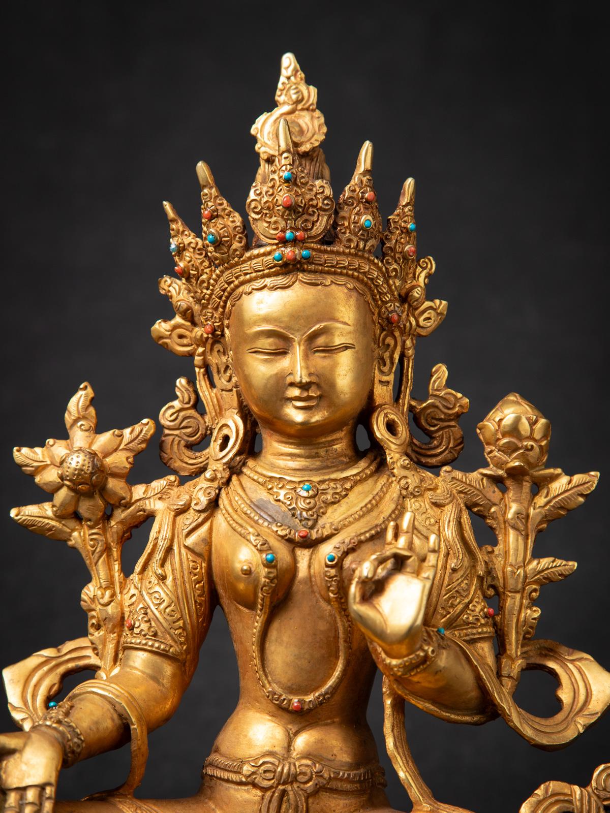 Middle 20th century Old bronze Nepali Green Tara statue in Vitarka mudra 1