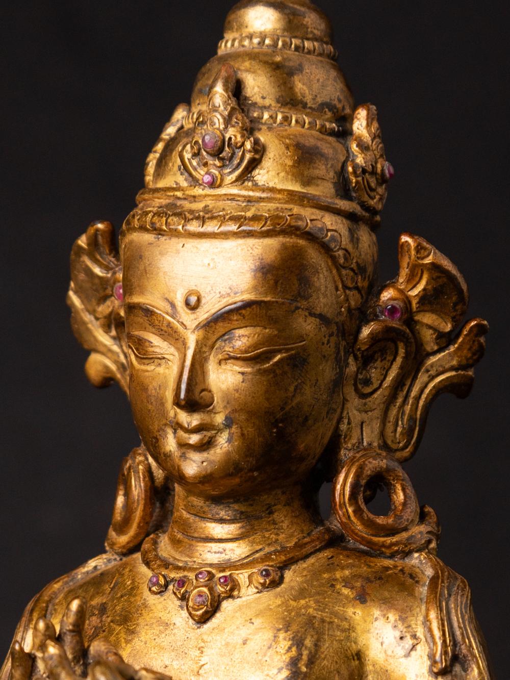 Statue en bronze de Tara verte népalaise du milieu du 20e siècle en Vitarka Mudra 3