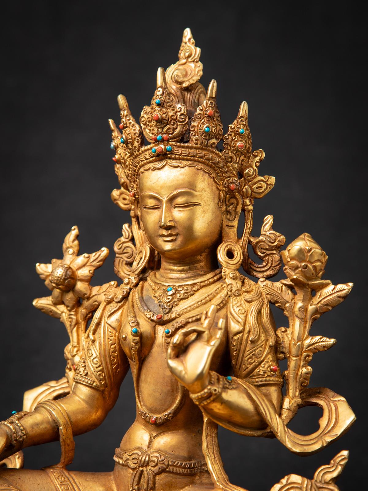 Middle 20th century Old bronze Nepali Green Tara statue in Vitarka mudra 3
