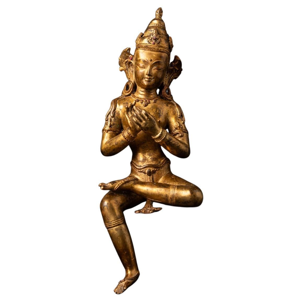 Statue en bronze de Tara verte népalaise du milieu du 20e siècle en Vitarka Mudra