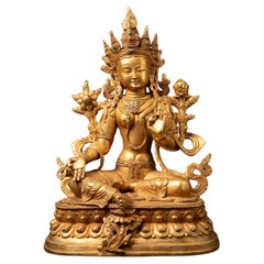 Middle 20th century Old bronze Nepali Green Tara statue in Vitarka mudra
